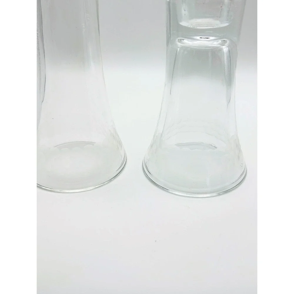 Vintage Clear Glass Taper Candle Holder Set Flared Bell Shape 7